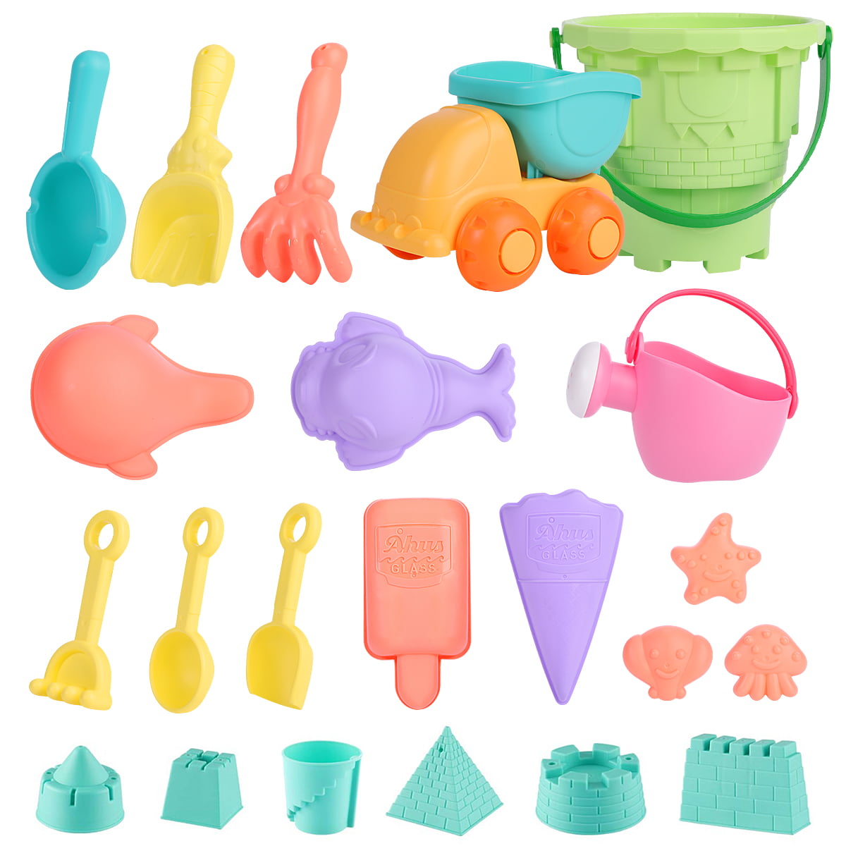 Beach Toys Kids Sand Toys 11pcs with Bucket Pail Animal Molds and Spade Scoop for Toddler Outdoor Toys in Mesh Beach Bag 
