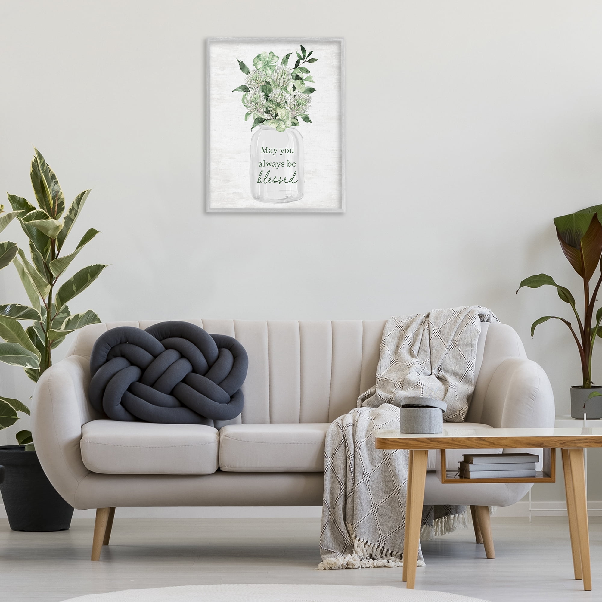 Stupell Industries Be Blessed Bouquet Botanical & Floral Painting Gray Framed Art Print Wall Art, 24 x 30