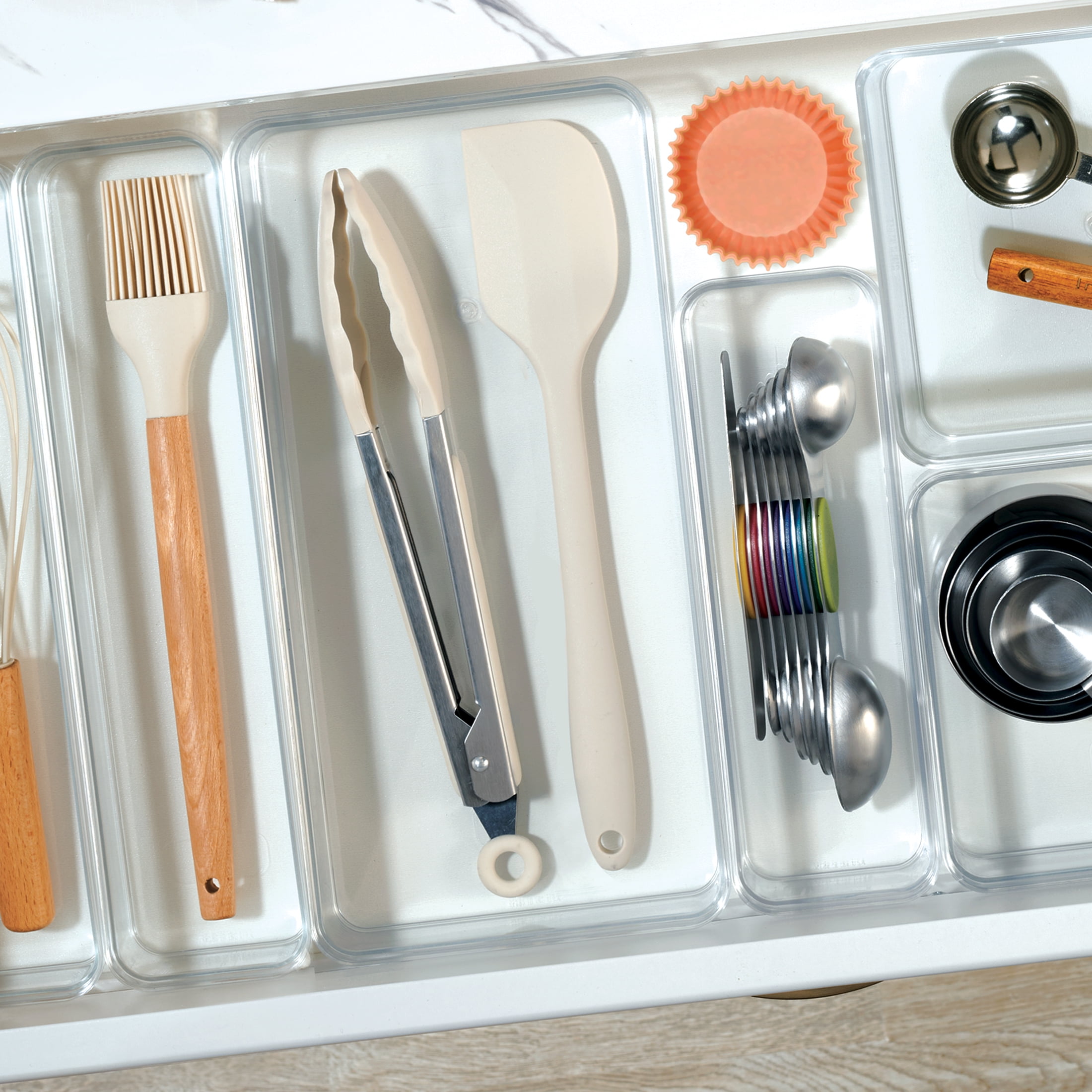Mainstays Extra Large Clear Plastic Wide Drawer Storage Organizer Tray, Kitchen, Cabinet, Desk and Bathroom Drawer Organizer for Utensils, Cutlery, Silverware and Small Items, 12" x 6" x 2"