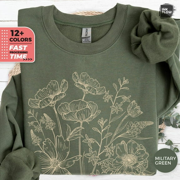 Vintage Pressed Flowers Sweatshirt, Boho Cottagecore Sweater, Botanical Wildflowers Gift, Nature Lover Hoodie, Nature Sweatshirt, Floral Top TSHIRT All Size S-5XL