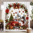 thumbnail image 2 of Red Christmas Shower Curtain,Truck Snowman Winter Holiday Bathroom Curtain 47 x 72 Inch,Polyester Fabric Waterproof Bath Decor with Hooks, 2 of 6