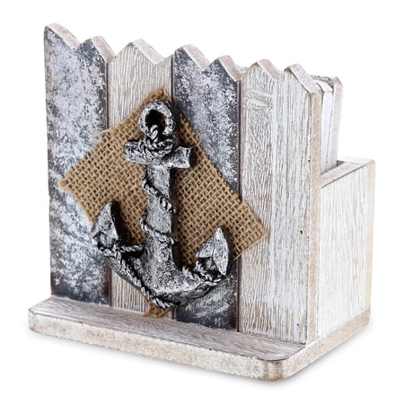 CoTa Global Silver Sea Beach Decor Anchor Coasters 4 Pcs Set – Handmade and Crafted Wooden Anchor Coaster Set for Table Nautical Themed Home Decor Boat Anchor Decorative Coastal Ornament Coaster Set