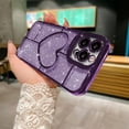 thumbnail image 4 of Compatible with iPhone 14 Pro Max Clear Glitter Case-6.7 Inch, Cute 3D Design Love Heart Pattern Plating Bling Case for Women Girls Soft TPU Shockproof Camera Protective Back Cover-Purple, 4 of 11