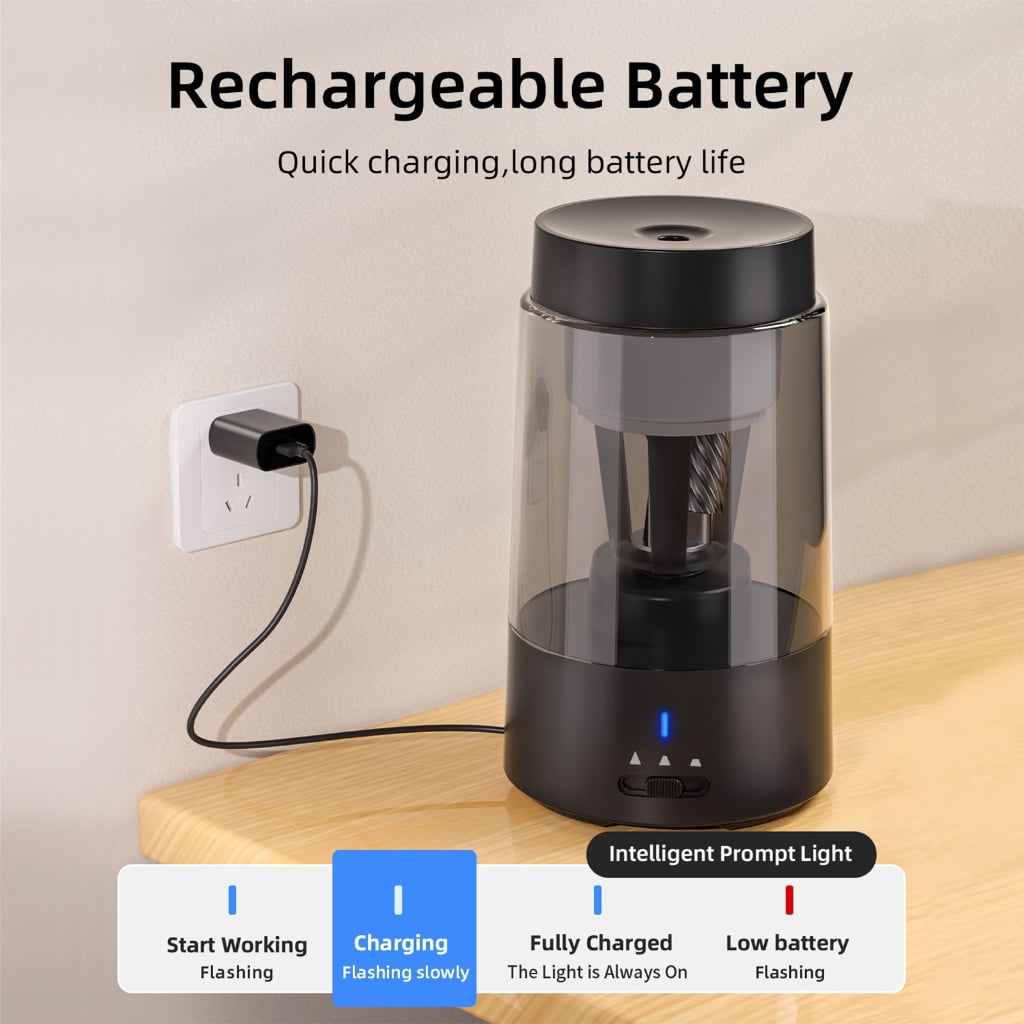 Battery Operated Pencil Sharpener Rapid Charging Type C Connection