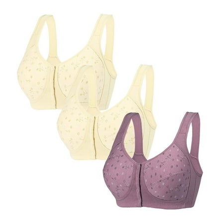 Bigersell Comfy Bras Pack for Women Clearance 3pc Women s Front Buckle Oversized Tank Tops Style Underwear Without Underwire Balconette Bra Style F-1233 Purples XXL