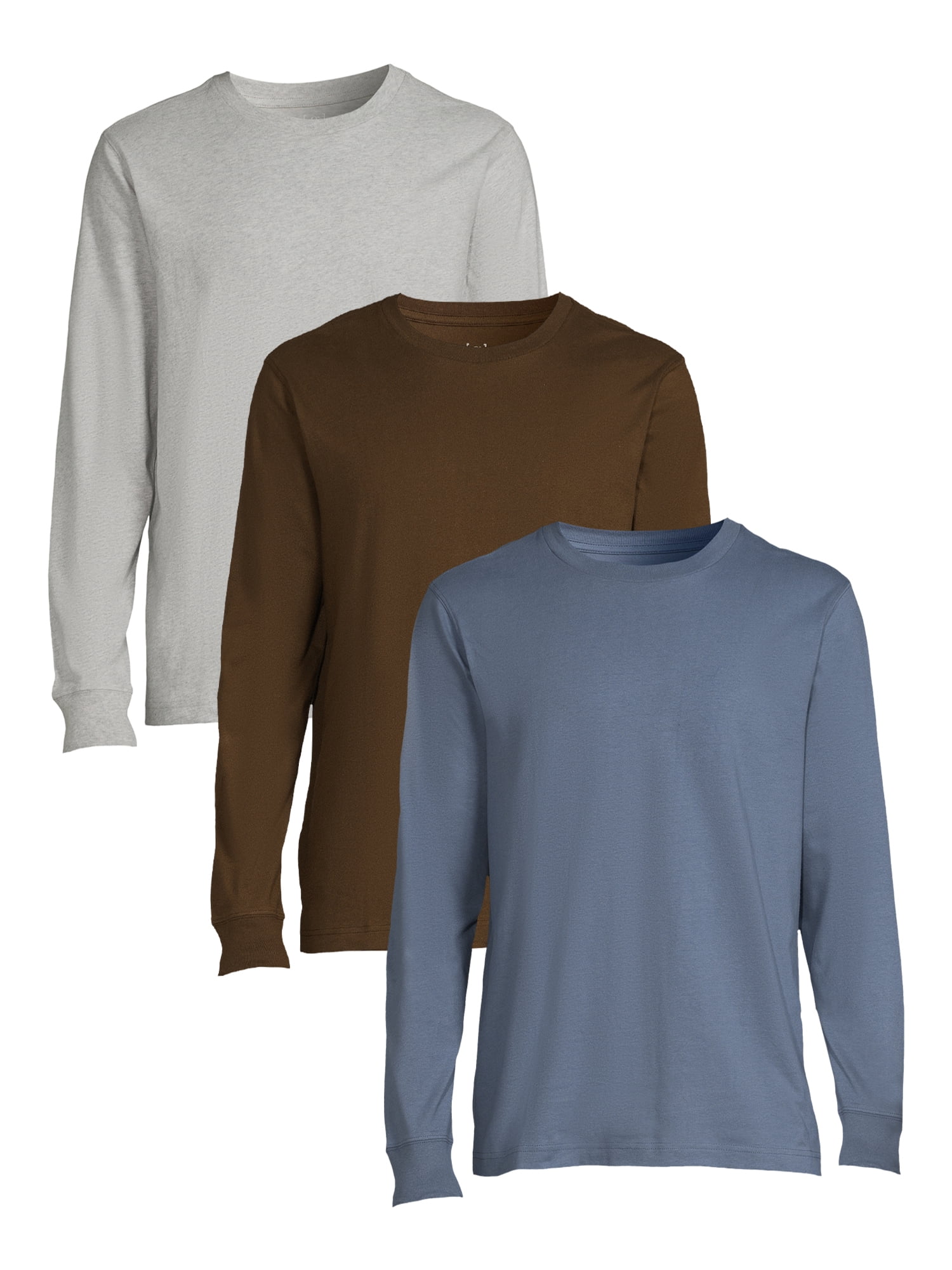 George Men's and Big Men’s Long Sleeve Crewneck T-Shirts, 3-Pack, Sizes ...