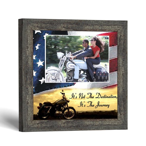 Motorcycle Photo Frame, Patriotic Sunset Flag Keepsake Gift