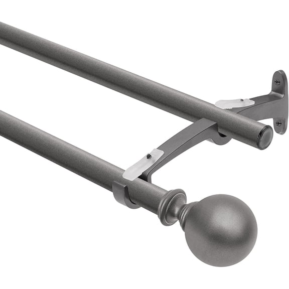 Deco Window 19mm Powder Coated Round Finial Adjustable Double Curtain Rods, 36 in - 66 in