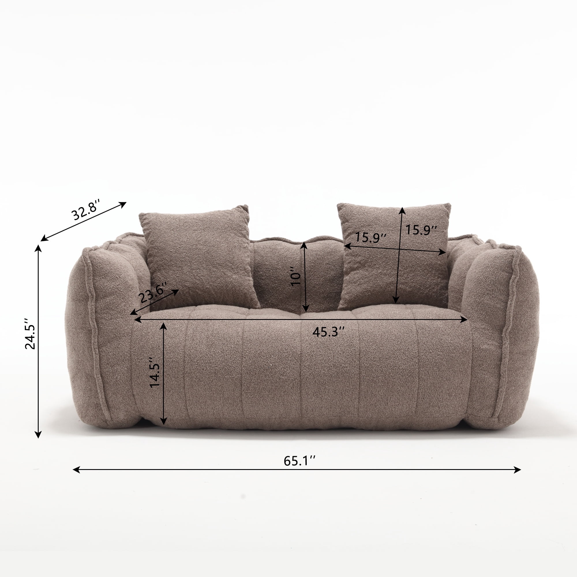 PORKISS Oversized Bean Bag Chair with 2 Pillows, Giant Large Loveseat Bean Bag Chair Couch for Adults Teens, Chenille Fabric Sofa, Brown