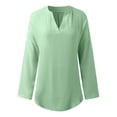 thumbnail image 4 of Wang6 Women's Oversized Long Sleeve T Shirts Causal V Neck Button Summer Tunic Tops Loose Fit Solid Long Tees Shirts Green XXXL, 4 of 5