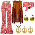 thumbnail image 2 of Disfraz de discoteca hippie de los años 60 y 70 para mujer, disfraz de paz, amor, chicas, estilo hippie, con borlas indias, chaleco, cárdigan, fiesta de carnaval y Halloween, 2 of 5