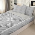 thumbnail image 3 of Erosebridal Abstract Diamond Stripe Zipper Full Size Comforter Sets with Fitted Sheet and 2 Pillowcases for Women Men, Gray White Rhombus Line Zipper Bedding Set, Gray Reversible, 4 Pieces, 3 of 7