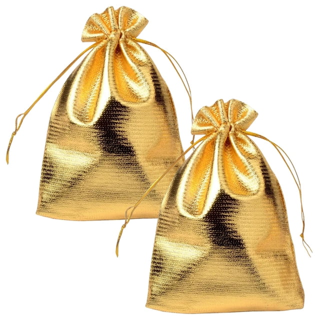 Bolsas para Accesorios de Regalo VelvaGold 2Pzas Oro 7x9cm Tela Bolsa Organza.