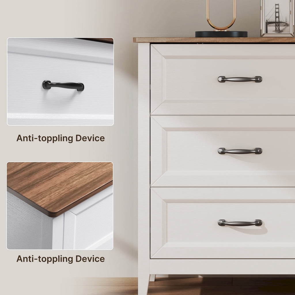 6 Drawer Dresser for Bedroom, White Dresser Double Chest of Drawers, modern Wood Dressers with Deep Drawers for Living Room, Bedroom - Rertro Desktop