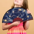 thumbnail image 2 of Large Folded Paper Fans Set for Dance Performance Wedding Party Chinese Retro Fabric Hand Fans, 2 of 4