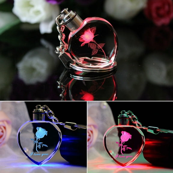 SmartBy Fashion Rose Heart Key Chain Color Changing Flashing LED Lights Couple Keyring