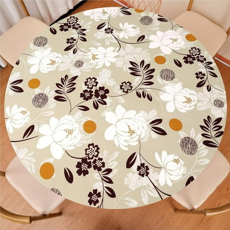 

XIACOCO-Round Polyester Fitted Tablecloth Waterproof Oil-Proof Table Cover Stain-Resistant Wipeable Table Protector For Indoor Outdoor Camping Picnic Table Cloth Fit For 30 - 36 Round Table 09