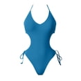 thumbnail image 4 of Xijirk One Piece Swimsuit Women,Solid Color Tie Side Monokini Bikini Style One Piece Swimsuit Bathing Suit with Comfort Fit for Beach Pool Resort,Womens Swimsuits,Blue,S, 4 of 5