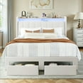 thumbnail image 3 of Einfach Queen Bed Frame, Storage Bed with Built-In Charging Station, Velvet Upholstered Wingback Headboard, White, 3 of 9