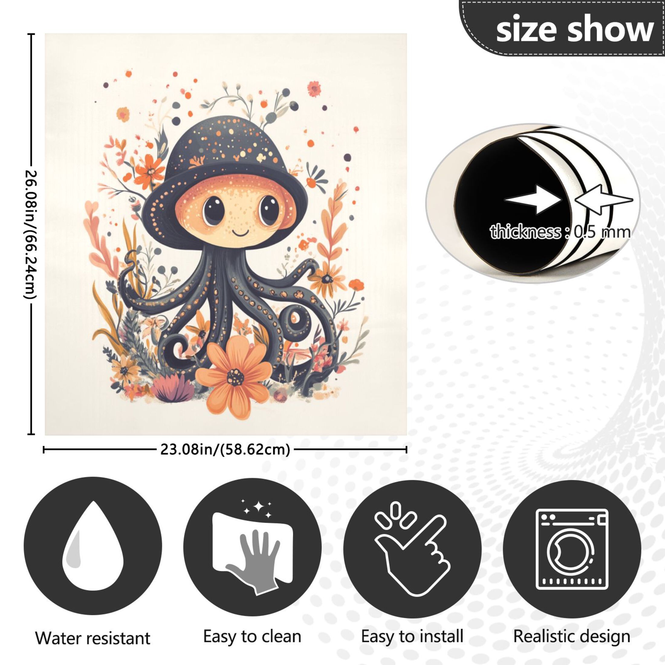 Dishwasher Magnetic Sticker 23x26 Inch Refrigerator Magnetic Sticker Washing Machine Magnetic Sticker Kitchen Panel Magnetic Sticker Home Decor Super Cute Black Octopus