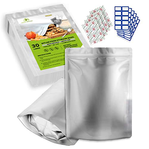30 Mylar Bags for Food Storage - Extra Thick 7 mil mylar bags - 10"x15" 1 Gallon Mylar Bags 1 Gallon - Resealable Mylar Bags - Large Mylar Bags for Long Term Food Storage bags - Mylar ziplock bags