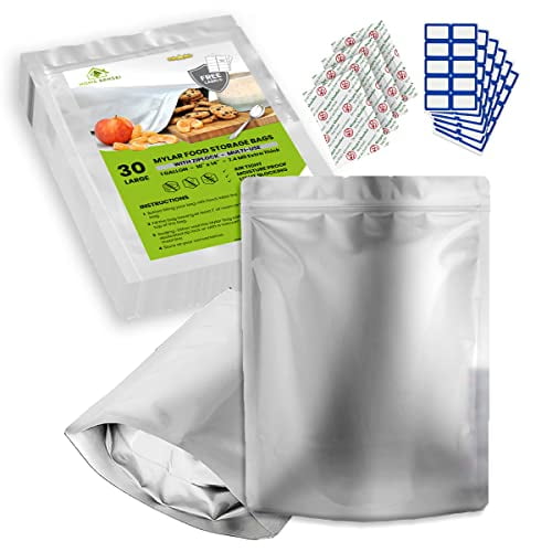30 Mylar Bags for Food Storage - Extra Thick 7 mil mylar bags - 10"x15" 1 Gallon Mylar Bags 1 Gallon - Resealable Mylar Bags - Large Mylar Bags for Long Term Food Storage bags - Mylar ziplock bags