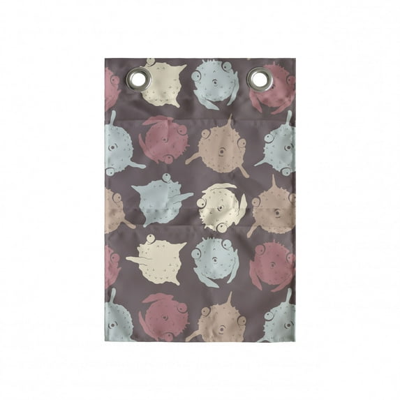 Cartoon Hanging Pocket Organizer, Globefish Pattern in Pastel Colors Cartoon Underwater Monsters Repetition, Printed Polyester Storage Bag with Pockets, 14" x 20", Multicolor