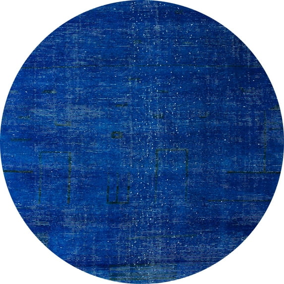 Ahgly Company Machine Washable Indoor Round Abstract Cobalt Blue Area Rugs, 5' Round