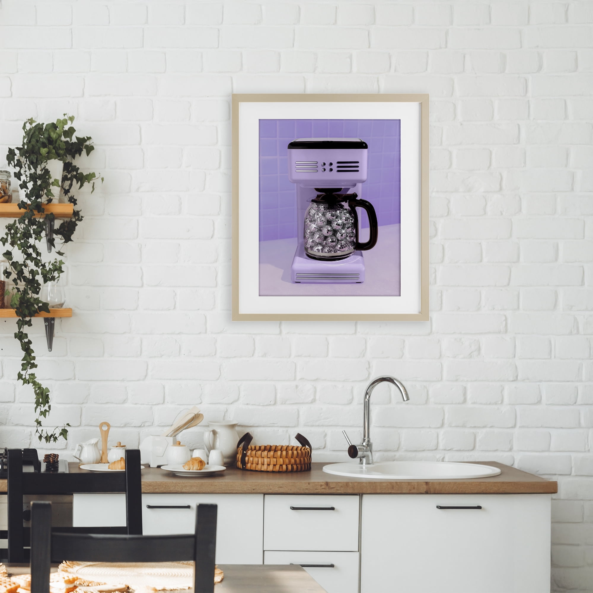 Stupell Industries Disco Coffee Maker over Purple Birch Framed Print Under Glass, design by LISH Creative