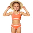 thumbnail image 3 of YOUYEDIAN Girls Swimsuit Two Piece Sporty High Waisted Bathing Suit Color Block High Cut Bikini Set (Orange, 6-7 Years), 3 of 6