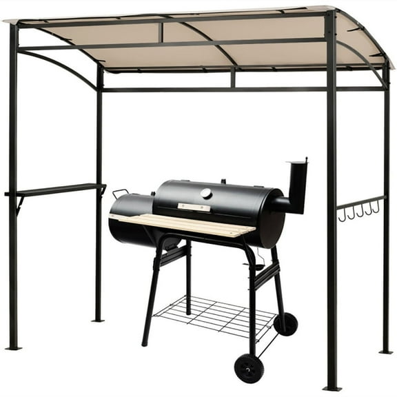 Kepooman Outdoor BBQ Canopy Canopy, 7 x 4.5 Feet Grill Canopy Outdoor Patio Garden BBQ Canopy Shelter-Beige