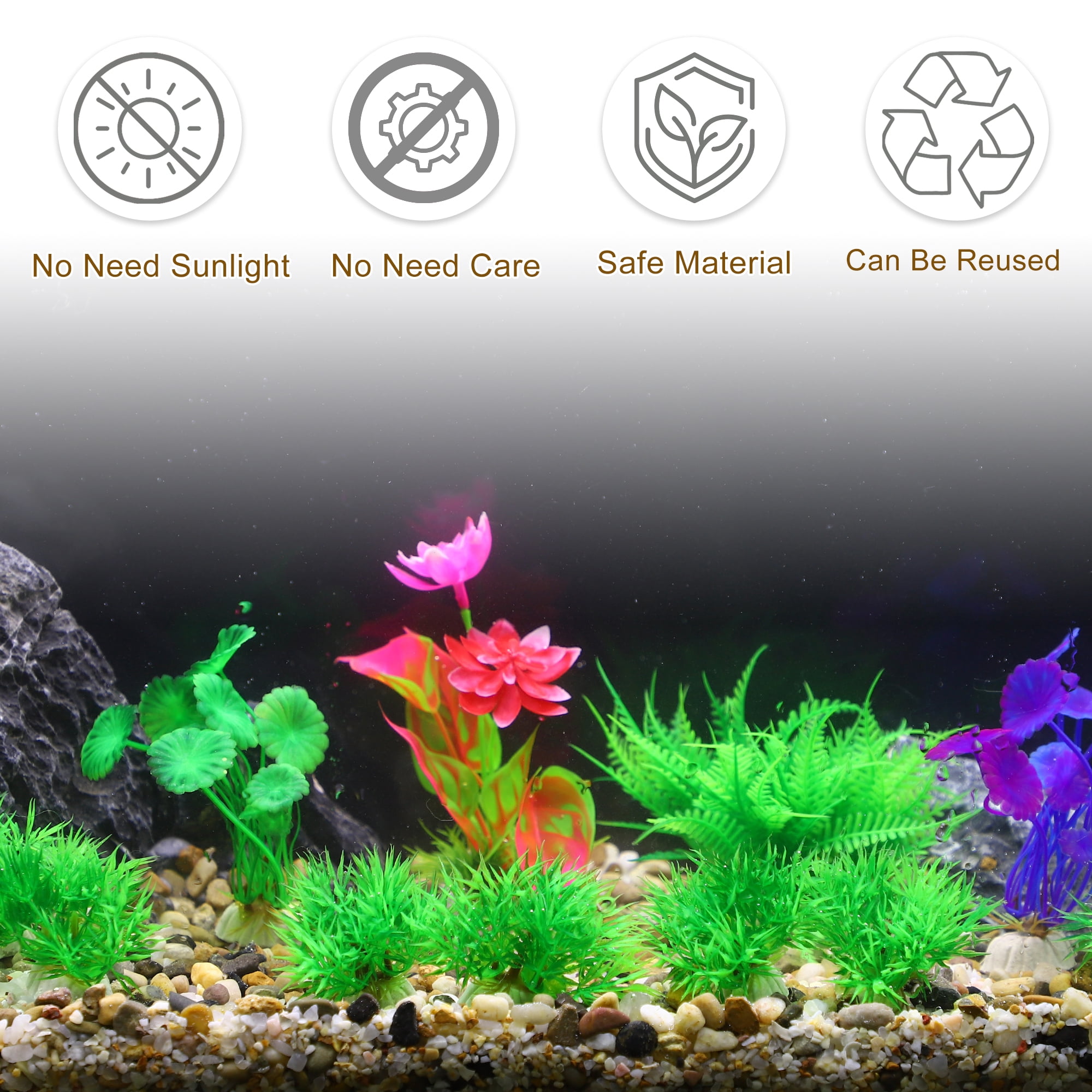 Unique Bargains Plastic Aquarium Plants Colorful Fish Tank Plant Decorations Set for Aquarium Decorations 16pcs
