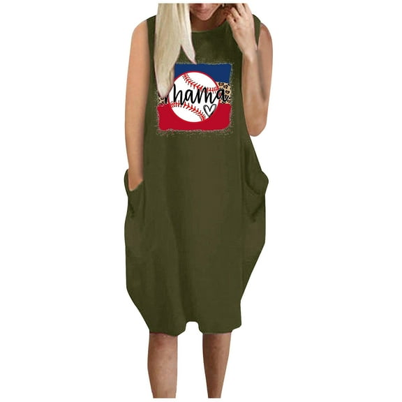 IROINNID Women's Sleeveless Shift Dress Round Neckline Plus Size Casual Loose Pocket Dress Strapless Print Dress
