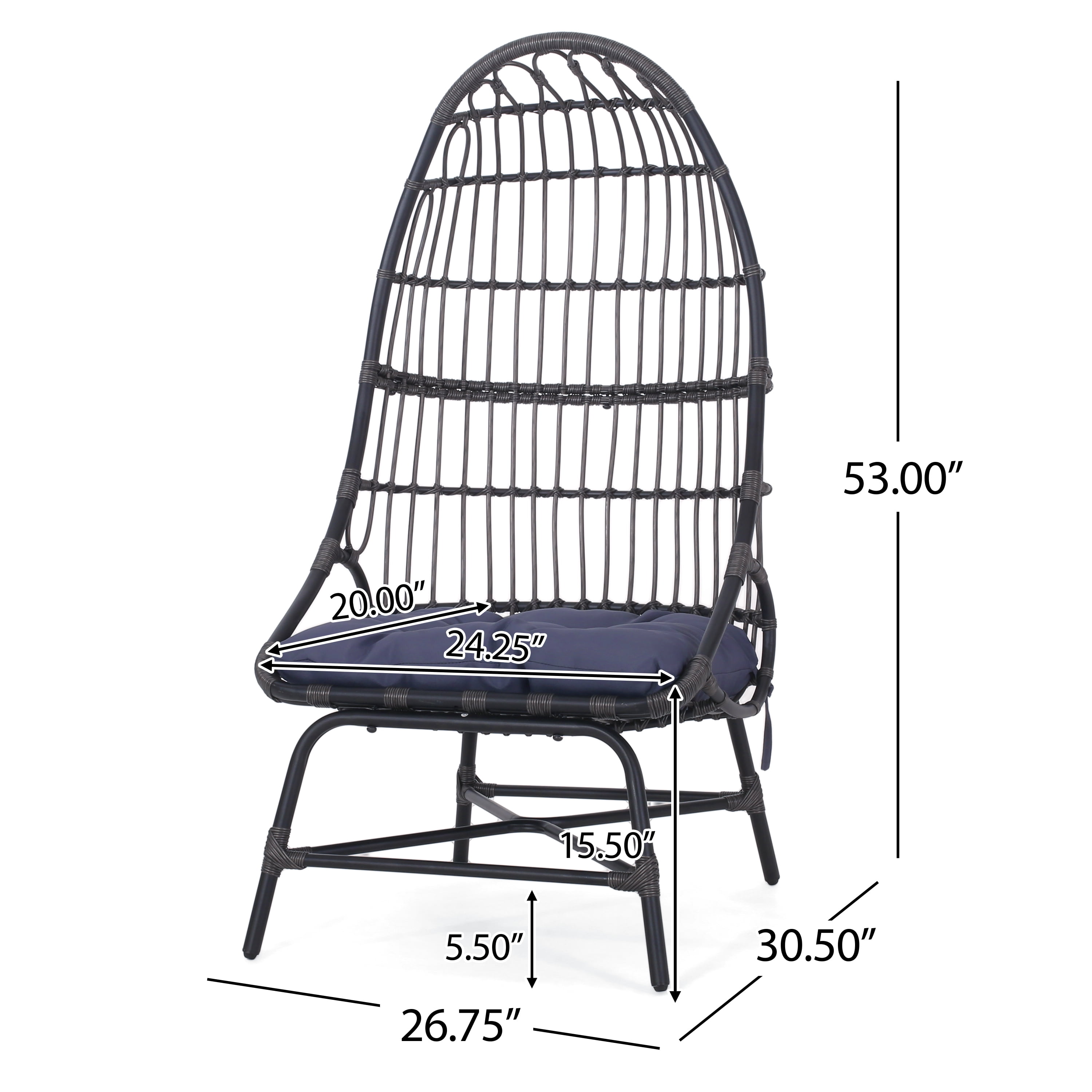 Outdoor Cocoon Shaped Leisure Chair, Wicker Weave Enclosed Single Seat for Patio Garden, Gray