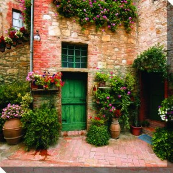 Outdoor Living and Style Brown and Green Toscano Courtyard Outdoor Canvas Square Wall Art Decor 24"