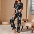 thumbnail image 2 of MuXiKeJi Clothes Women Halloween Pumpkin Print Satin Pajama Set 2 Piece Y2k Bow Tie Long Sleeve Button Down Shirt Pj Pants Loungewear,Satin Halloween Pajamas Women,Silk Pajama Set, 2 of 5