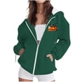 thumbnail image 2 of Halloween Jackets for Women Cute Pumpkin Printed Full Zipper Drawstring Hooded Fashion Spooky Festival Jacket with Pockets Green M, 2 of 7