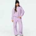 thumbnail image 4 of CIENVNSTG Women's 2 Piece Outfits Bow Trim Print Long Sleeve Hoodie Sweatsuit Sets Sweatshirt Comfortable Loose Wide Leg Sweatpants Purple XL, 4 of 6