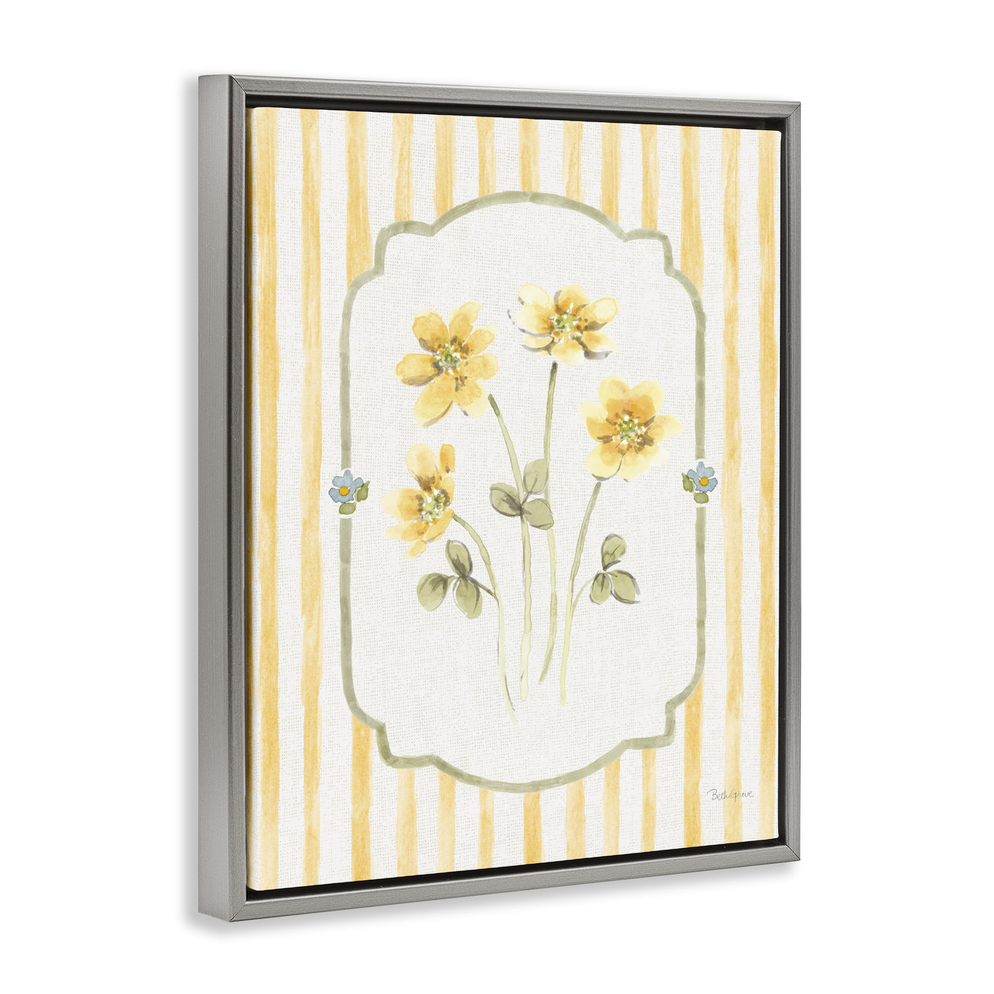 Stupell Industries Sweet Honey Flowers Gray Framed Floater Canvas Wall Art, design by Beth Grove