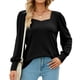thumbnail image 1 of Camisa de punto para mujer Cuello cuadrado Manga larga abullonada Puños abotonados Camisa de punto Casua Fit Negro XXL, 1 of 5