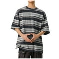thumbnail image 5 of Taqqpue Men's Cotton Striped Shirts 3/4 Sleeve Oversized Harajuku Loose Crew Neck Summer Casual Streetwear Pullover Tee Tops, 5 of 5
