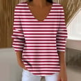 thumbnail image 2 of Levmjia Womens Tops Long Sleeve Striped Printed V-Neck Cotton Casual Shirt Solid Color Fitted Comfortable Work Daily Wear Breathable Soft Holiday Relax Home, 2 of 6