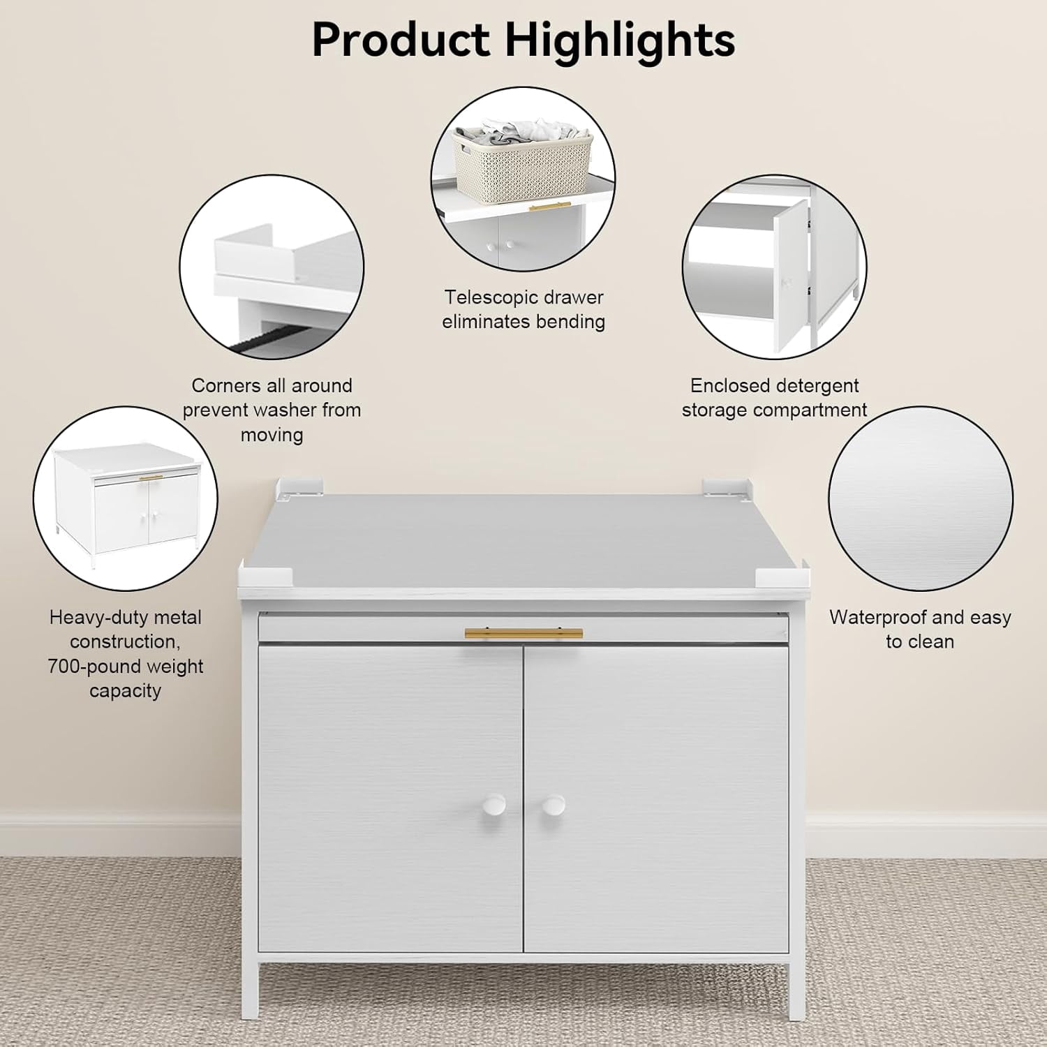 Laundry Pedestal for Washer and Dryer, 29" Universal Washing Machine Stand with Adjustable Feet, Fit Anti-Vibration Design with Telescopic Laundry Basket Shelf, 700 LBS Capacity, White