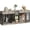Washed gray, variant on 78.7" Double Dog Crate Furniture for 2 Dogs, Indoor Dog Kennel TV Stand - 2 Drawers, 3 Shelves, Built-In Feeding Bowls - Wood & Metal - Embossed Black