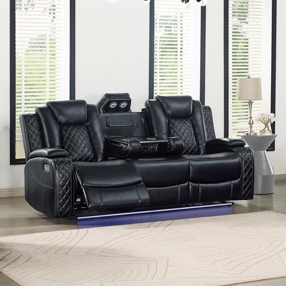 New Classic Furniture Orion II Faux Leather Power Sofa in Black