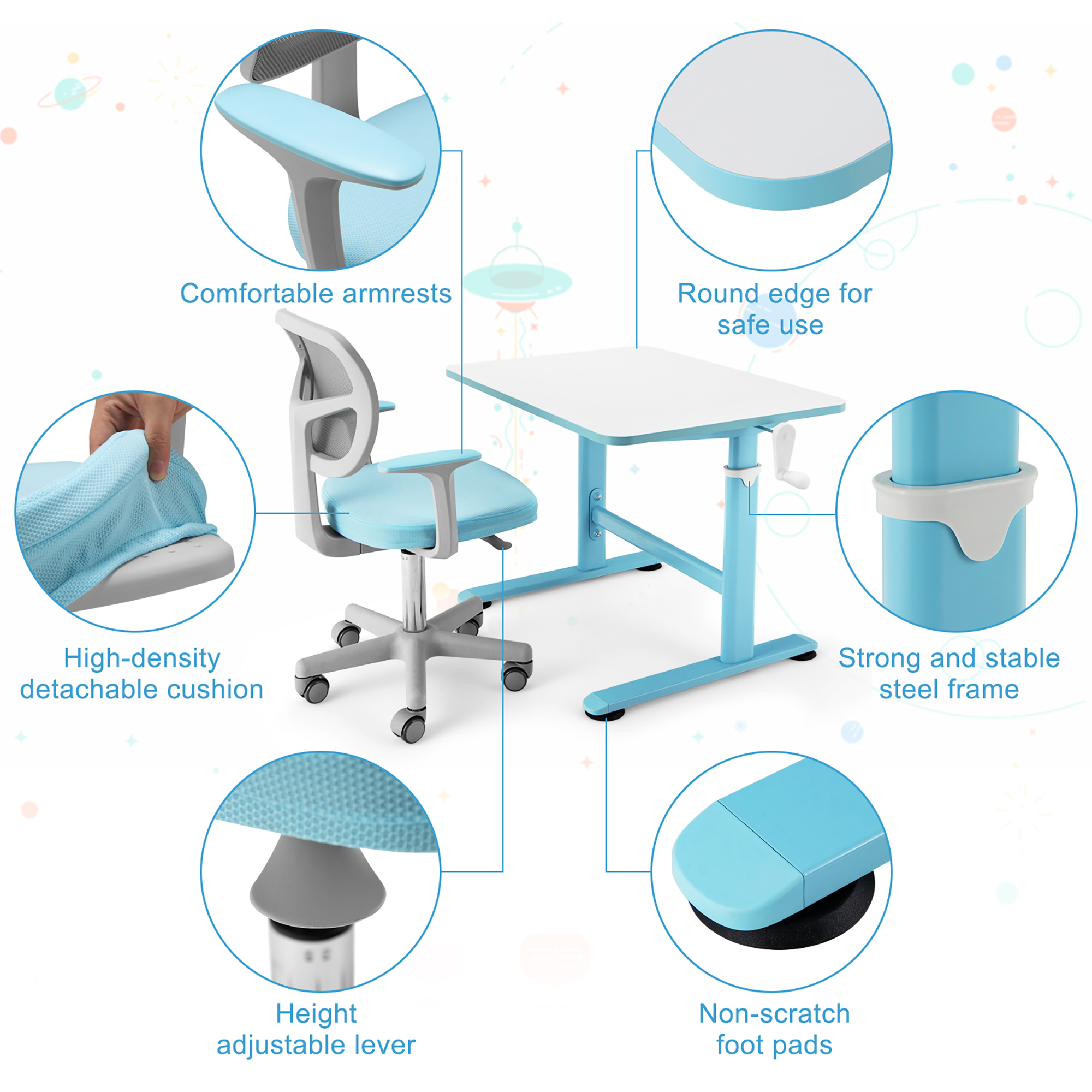 Costway Height Adjustable Kids Desk Chair Set Study Drawing w/Lamp &  Bookstand Blue