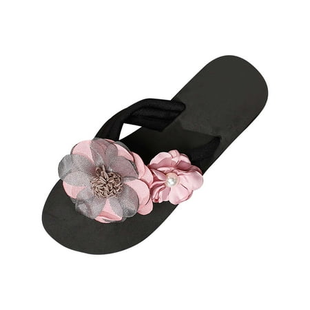 

KIJBLAE Women Summer Flip Flops Sandals Bohemia Flowers Beach Shoes Home Slippers Non-Slip Soft Sole Ladies Sandals Flip-Flops Pink 37