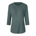 thumbnail image 4 of Chandails d'Automne Grande Taille pour Femmes Automne et Hiver Couleur Unie Col Rond Bas Rayé Ample Décontracté Manches Trois-Quarts, 4 of 5
