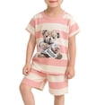 thumbnail image 4 of Atogsazn Baby Boys Summer Clothes Set Kids Casual Striped Short Sleeve T-shirt & Wide Leg Shorts Outfit Pink 18-24 Months Fashion, 4 of 8