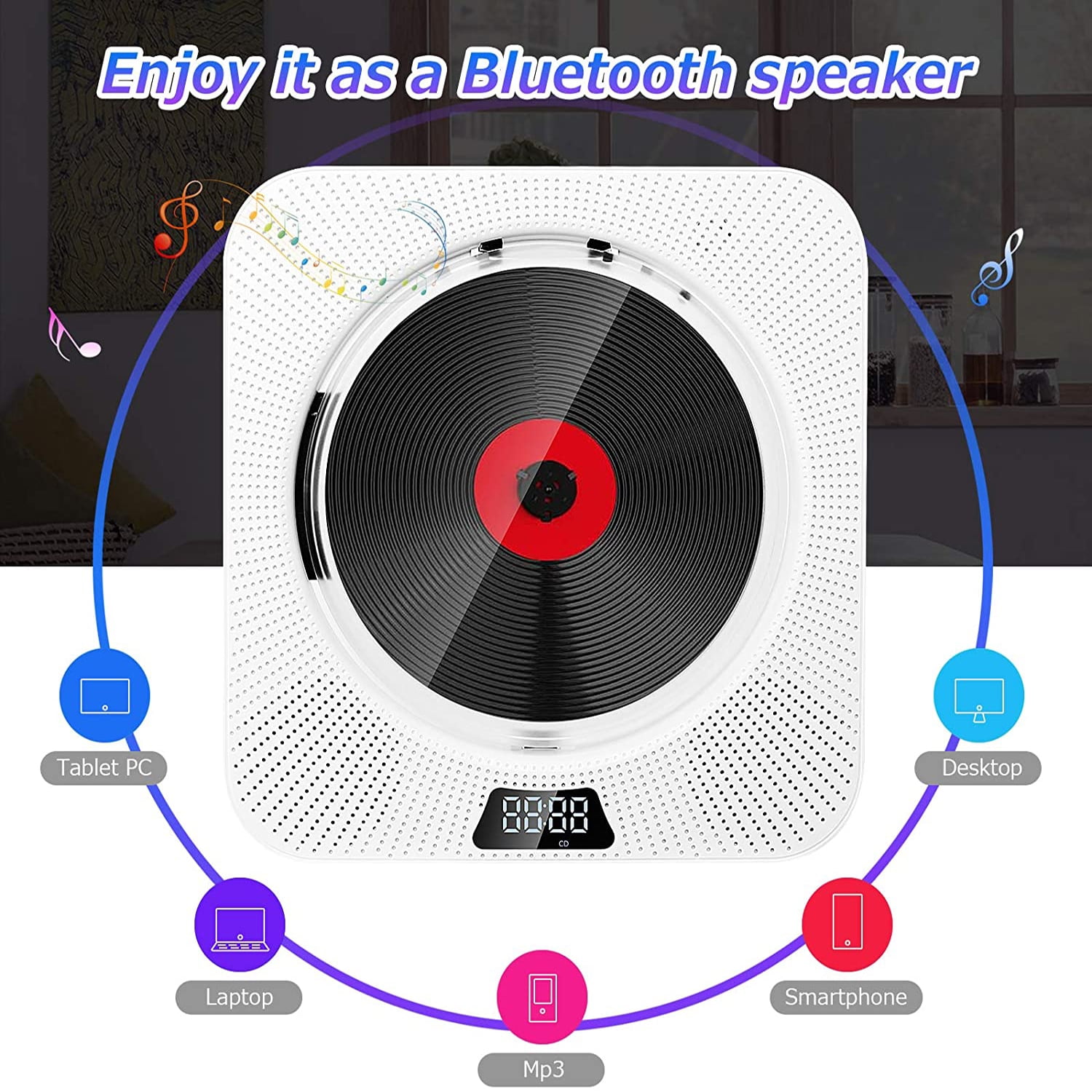 with Remote Control AUX line-in Audio Boombox FM Radio CD Player Wall Mountable and Desk Stand USB Flash Player Bluetooth HiFi Speaker Portable 